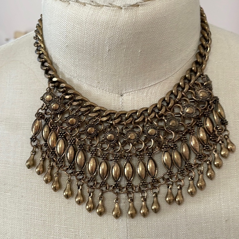 Boho Antique Yemen Look Veil Fringe Necklace